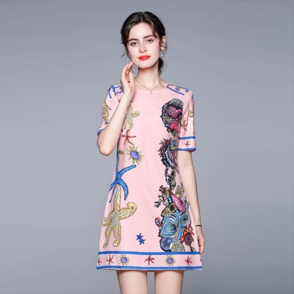 レディース ワンピース エスニック エキゾチック アジアン 海の中 海柄デザイン インポートファッシ...