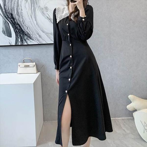 レディース ワンピース 冠婚葬祭 マキシ ロング ワンピ 長袖ワンピース レース ウエストマーク 切...