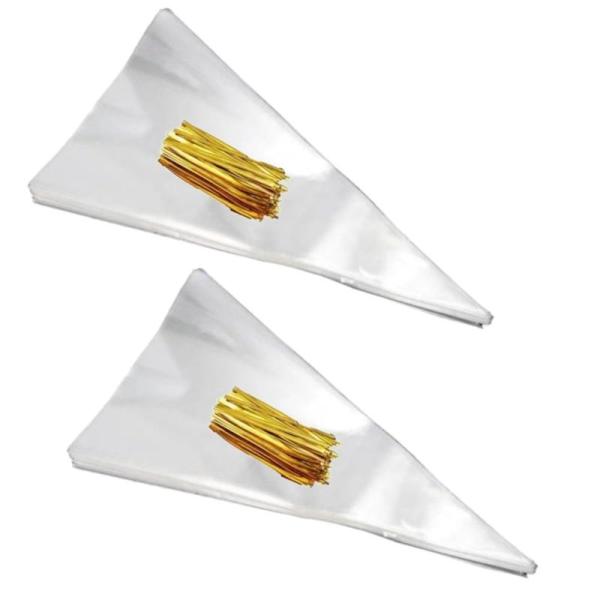 IPPON 三角 opp袋 37×18cm 200枚セット ラッピング 袋 小 透明 カラータイ付属...