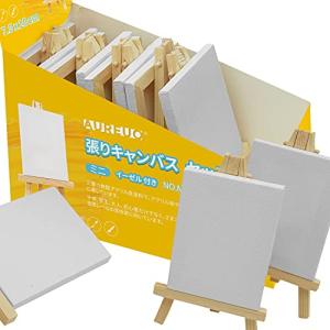 AUREUO 芸術絵創作 現代油絵 美術装飾 ミニ 張りキャンバス セット イーゼル付き 7.5cm×10cm 12枚 中目 100％コットン 水彩絵