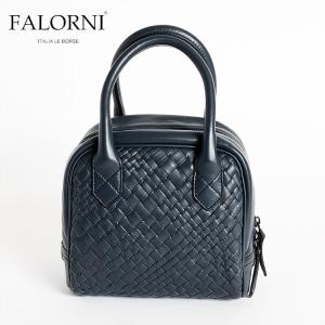 FALORNI ファロルニ レディース ハンドバッグ ネイビー/紺 編み込み メッシュ 本革 イタリア製 19｜vipstation