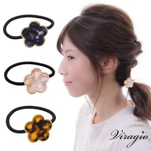 ヘアゴム 大人 べっ甲風 ヘアアクセサリー ゴールド フラワ...