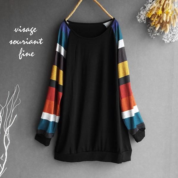 チュニック ワンピース ボーダー カラフル きれいめ 秋 冬 重ね着風 40代 50代 レディース ...