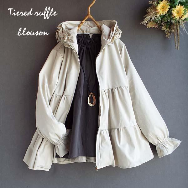 パーカー フリル ブルゾン ティアード アウター 体型カバー ゆったり 40代 50代 s3926