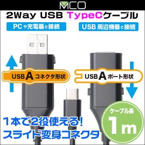 ミヨシ スライド変形コネクタ搭載ケーブル(USB Type-Cタイプ) SMC-C02H  USB AポートとUSB Aコネクタの2way USB Type-Cケーブル｜visavis