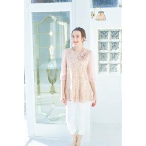 カタログ掲載品！花モチーフ付き身頃レース素材のウェスト切替チュニック＊GALLERY