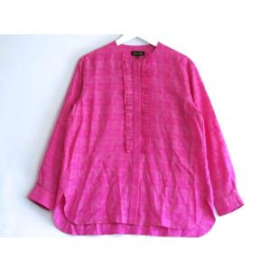 ＜レア 総柄＞ Drawer ドゥロワー フリル　総柄 長袖シャツ シルク混　ギャザーブラウス ・36 6521-299-1130 ピンク