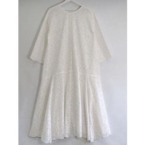 ＜日本製＞ HOUSE OF LOTUS ハウス オブ ロータス コットン100％　レース 　ロングワンピース 7分袖 ・M 10121-12-516 ホワイト