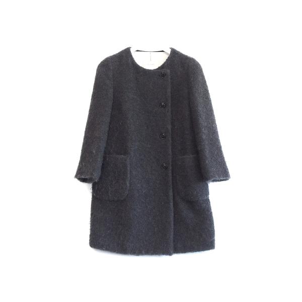 DES PRES デプレ  ノーカラーコート　モヘア×ウール  ・1 チャコールグレー
