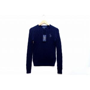 POLO RALPH LAUREN ラルフローレン タグ付 ビーズポニー コットンニット セーター ケーブル編み S ネイビー