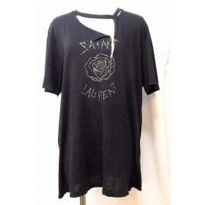 SAINT LAURENT PARIS デザインTシャツ　薔薇　ローズ　今季&apos;19モデル S ブラッ...