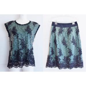 PREUVE（プルーヴ）　総レース　ノースリーブブラウス×膝丈スカート　セットアップ  38 ブラッ...