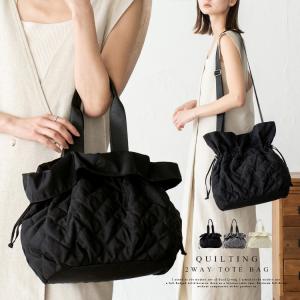トートバッグ レディース a4 キルティング  巾着 斜めがけ 軽量 ナイロン 大容量  ショルダーバッグ フリル ママバッグ  inb-10123z  aroco/アロコ
