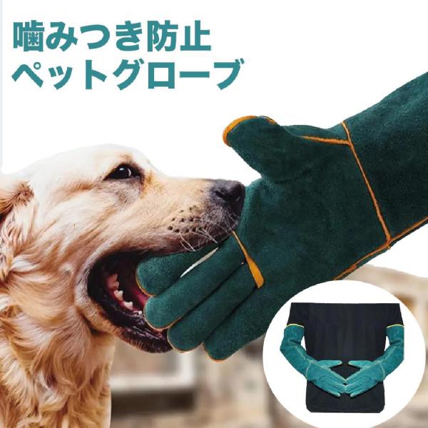 噛みつき 防止　引っかき 防止 牛革手袋 保護 手袋　ロングタイプ 厚手 ペット しつけ 危険物撤去...