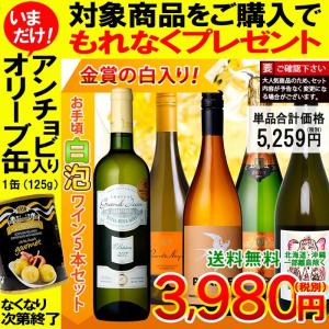 8月末迄期間限定 ワイン セット 送料無料 金賞受賞ワインとお手頃ワイン「白・泡ワイン」5本セット