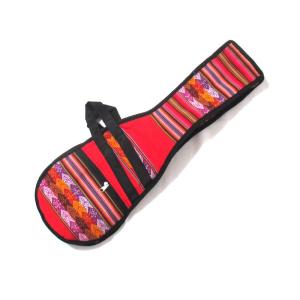 【CHARANGO SOFT CASE RED】民族楽器チャランゴ用の布ケース、ファスナーボケット＆ストラップ付（アンデス織物アワヨ柄）（赤・レッド）★ペルー製｜vivas