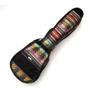 【CHARANGO SOFT CASE BLACK】民族楽器チャランゴ用の布ケース、ファスナーボケット＆ストラップ付（アンデス織物アワヨ柄）（ブラック・黒）★ペルー製｜vivas