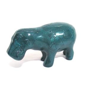 【古代エジプトのお土産雑貨】【Blue Hippo】エジプト産の幸せを呼ぶ守り神「青いカバ」１個 小　大きいサイズ 陶器製｜VIVAS LATIN SHOP