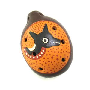 ペルー民芸品・オカリナ】素焼きのオカリナ特大 丸型 スタンドタイプ