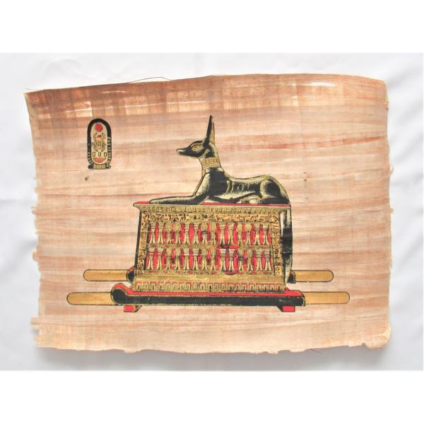 【エジプト民芸品のパピルス紙・古代紙】【アヌビス神】エジプトのお土産 証明書付き Lサイズ１枚　証明...