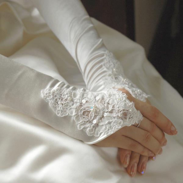 ウエディング グローブ フィンガーレス ロング グローブ 40cm ブライダル 日本製 サテン ウェ...