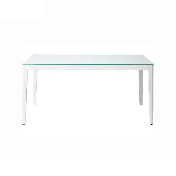ダイニングテーブル W150 H72 ホワイト色 ガラス天板 脚部木製 長方形テーブル あずま工芸 ...