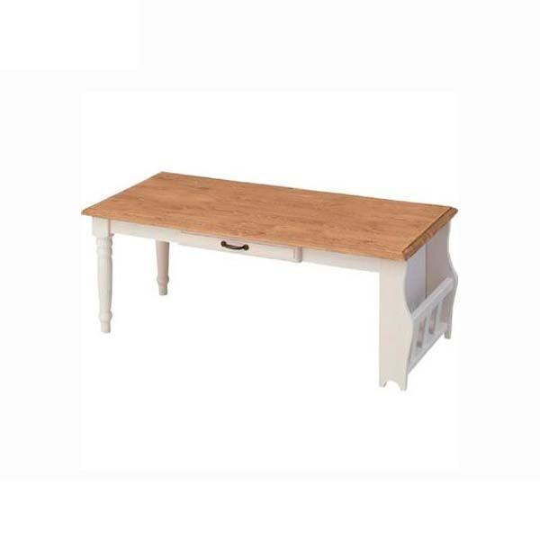 センターテーブル W105 D50 H40 天然木 ローテーブル ホワイト フレンチ カントリー ミ...