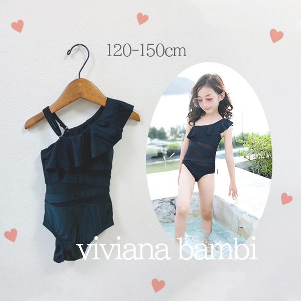 子供服 水着 ワンショルダーフリル水着 シースルーワンピース  プール用品 水着 女の子 120 1...