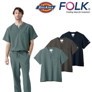 スクラブ 医療 白衣 ナース 男女兼用 レディース メンズ フォーク ディッキーズ Dickies 医師 ドクター 訪問看護 介護 半袖 ストレッチ ドットボタン 【7090SC】｜vivid closet