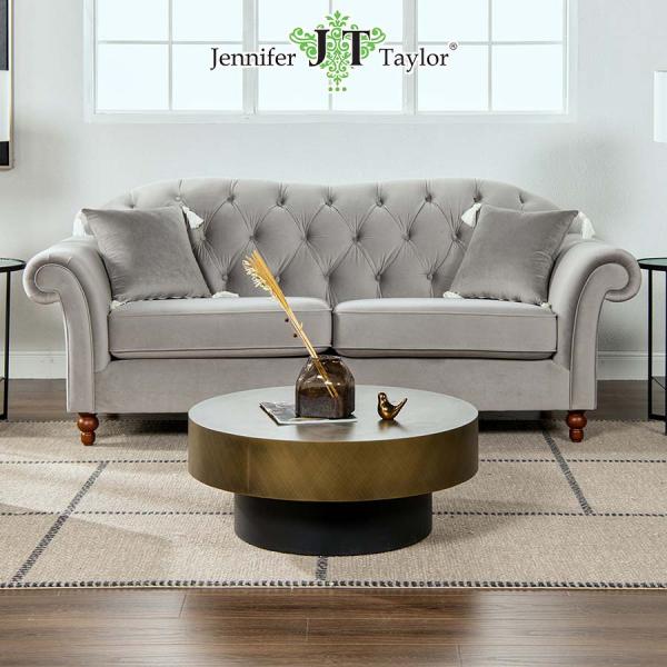 ジェニファーテイラー 3人掛けソファ Arabelle クッション付き 幅213cm ベロア グレー...