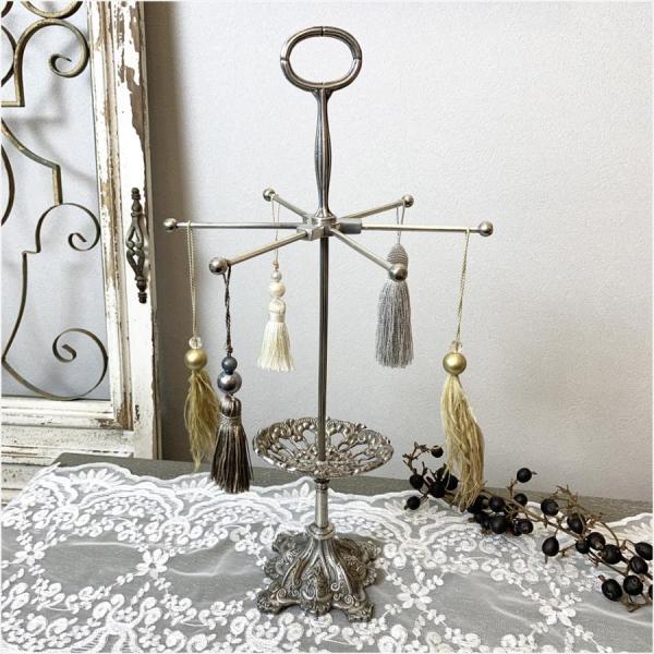 ジュエリースタンド シルバー 真鍮 ブラス レトロ 英国 欧風 おしゃれ 可愛い ロココ アンティー...