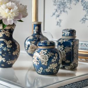 シノワズリ 蓋付壺 高さ46cm 磁器 ジャー 花びん 花瓶 花器 白 青