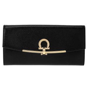 Ferragamo フェラガモ 長財布 財布 レディース アウトレット ブラック 黒 レザー かぶせ クリップ金具式 送料無料 22D150 PEBBLE/NER