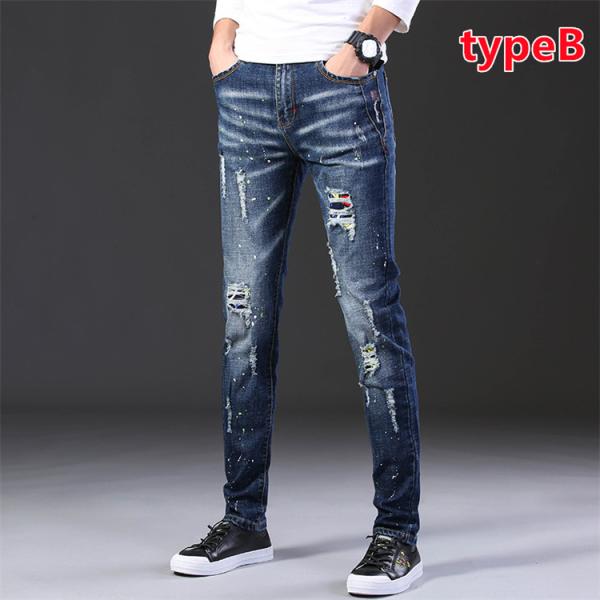 ダメージジーンズ クラッシュ ダメージジーンズ メンズ 春夏 デニム スキニー パンツ ストリートフ...
