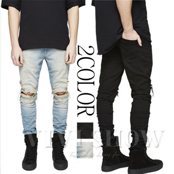 ダメージジーンズ クラッシュ ダメージジーンズ メンズ 春夏 デニム スキニー パンツ ストリートフ...