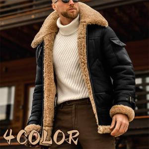 メンズ レザー フリース ジャケット ファー カジュアル