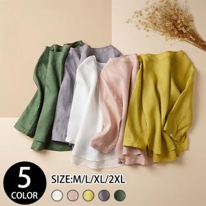 7分袖 シャツブラウス 夏 シャツ 綿麻シャツ プルオーバー シャツ ラウンドネック ブラウス 綿麻 リネン トップス 前後差 無地 カジュアル 30代 40代