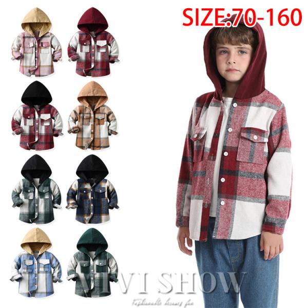 子供服 アウター フードつき シャツ風 チェック柄 ブルゾン キッズ おしゃれ アウトドア シンプル...