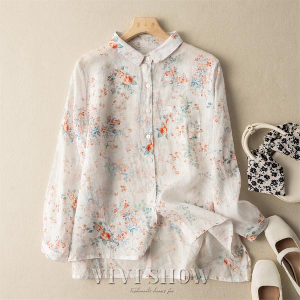在庫処分即日  シャツ 花柄 レディース 長袖 トップス 柄シャツ 襟付きシャツ 総柄 シャツブラウ...