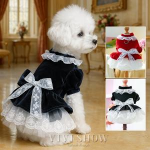 犬 猫 用 ドレス ゴージャス ワンピース 深紅 レッド 豪華 リボン