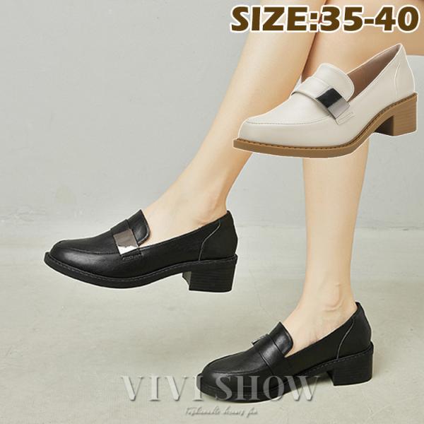 ローファー パンプス レディース レザーシューズ 本革 パンプス ミドルヒール  太ヒール 歩きやす...