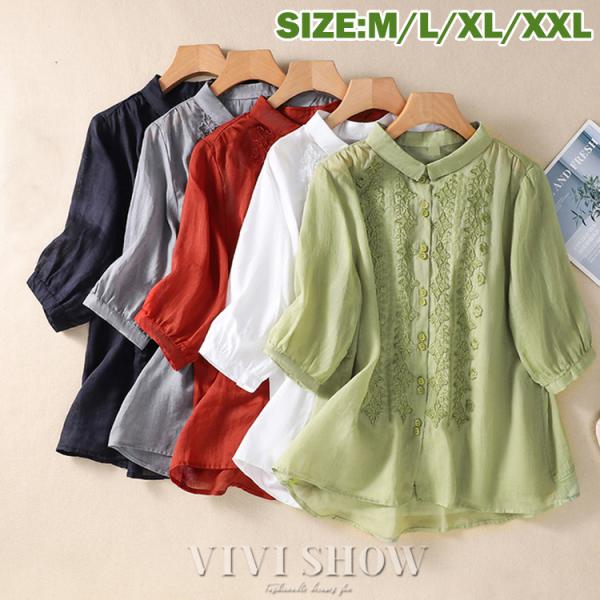 ブラウス レディース ス花柄 刺繍 7分袖  薄手 フラワー 刺繍ブラウス シャツ  大人 おしゃれ