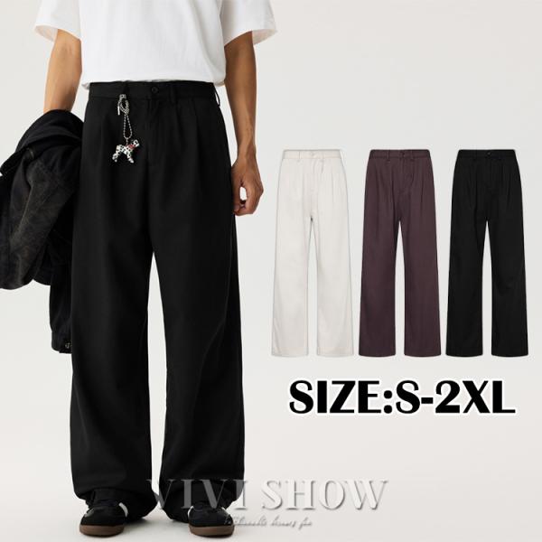 ワイドシルエット メンズ リラックスフィット イージーパンツ シンプル スタイリッシュ ルーズ スト...