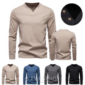 Tシャツ メンズ 長袖 Vネック 薄手 トップス 無地 お兄系 春秋 ゆったり かっこいい 父の日 敬老の日  おしゃれ