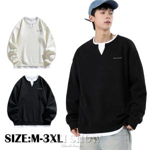 トレーナー メンズ 重ね着風 おしゃれ スウェット トップス カジュアル プルオーバー 韓国風 秋 秋服 オシャレ