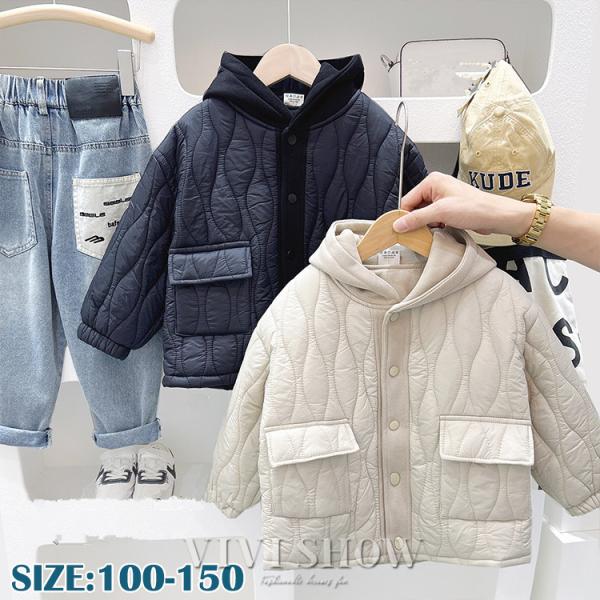 キッズ ジャンパー 中綿 ジャケット 暖かい 男の子 女の子 フード付き 防寒 アウター 薄手 軽い