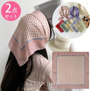 スカーフ 正方形 70 70cm レディース 婦人用 女性用 ドット柄  サテン調 光沢感 ツヤ おしゃれ