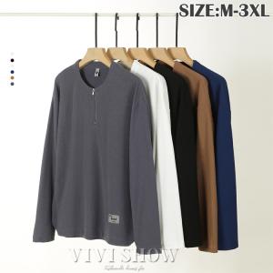 ワッフル カットソー トップス  メンズ ハーフジップ 長袖 トップス 凹凸感 おしゃれ アメカジ 秋 冬