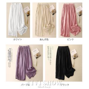 ワイドパンツ レディース ガウチョパンツ 綿麻...の詳細画像2