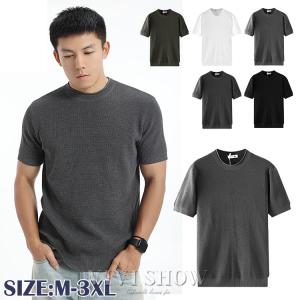 ニットTシャツ メンズ クルーネック 半袖 サマーニット メンズニット 無地 洗える カットソー カジュアル ビジネス オフィス トップス 春夏 秋
